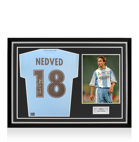 Pavel Nedved Back Signed Lazio 2025-26 Home Shirt In Hero Frame: Option 1