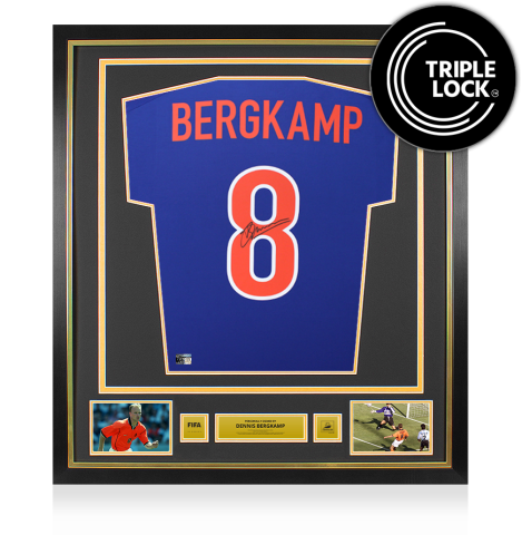 Dennis Bergkamp Official 1998 FIFA World Cup™ Back Signed and Framed Netherlands 1998-00 Away Shirt