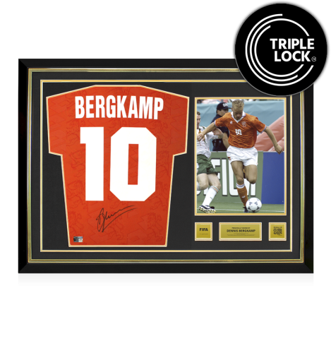 Dennis Bergkamp Official FIFA World Cup™ 1994 Back Signed and Hero Framed Netherlands 1994 Home Shirt