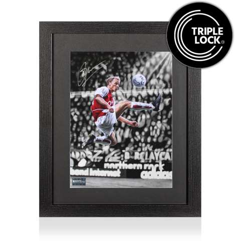Dennis Berkgamp Signed Arsenal Reproduction Artwork In Black Wooden Frame