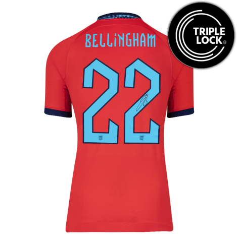 Jude Bellingham Official FIFA World Cup™ Back Signed England 2022 Away Shirt In Deluxe Packaging