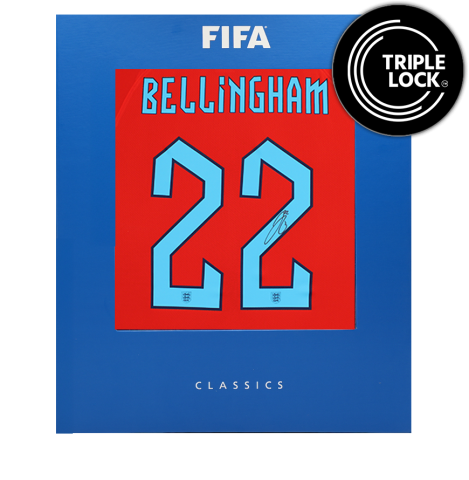 Jude Bellingham Official FIFA World Cup™ Back Signed England 2022 Away Shirt In Deluxe Packaging