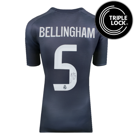 Jude Bellingham Official UEFA Champions League Back Signed Real Madrid 2025-26 Away Shirt In Deluxe Packaging