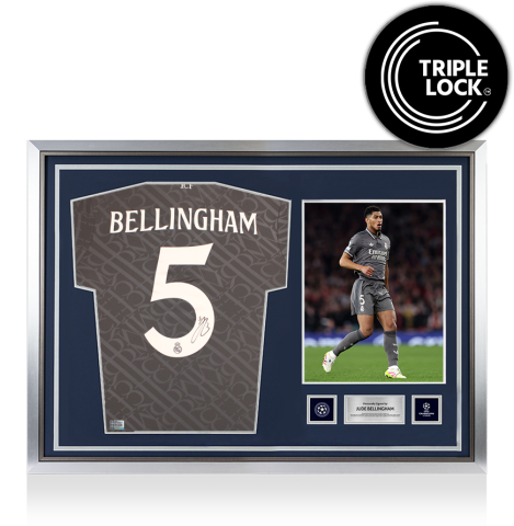 Jude Bellingham Official UEFA Champions League Back Signed and Hero Framed Real Madrid 2024-25 Third Shirt