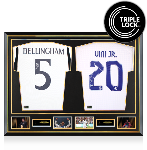 Jude Bellingham & Vinicius Jr Official Ballon d'Or™ Signed and Dual Framed Real Madrid Shirts