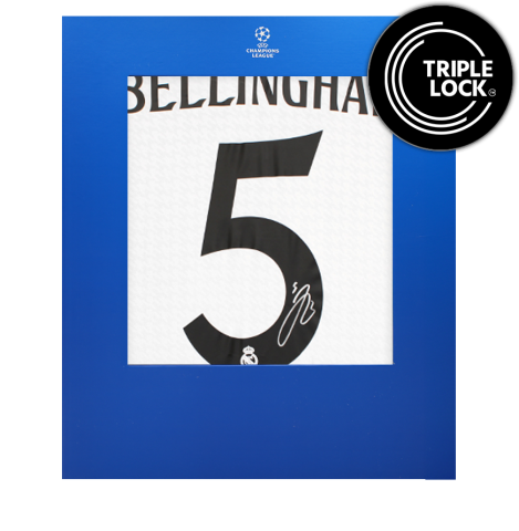 Jude Bellingham Official UEFA Champions League Back Signed Real Madrid 2024-25 Home Shirt In Deluxe Packaging
