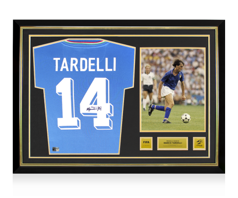 Marco Tardelli Official 1982 FIFA World Cup™ Back Signed and Hero Framed Italy Retro Shirt