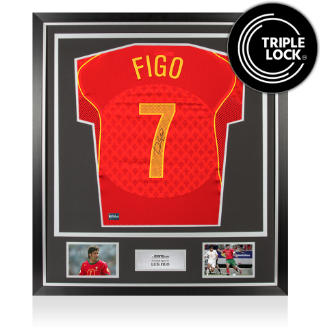 Luis Figo Back Signed Portugal 2004 Reissue Home Shirt In Classic Frame