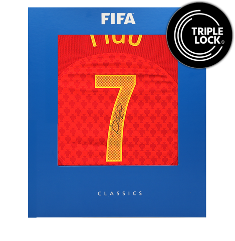 Luis Figo Official FIFA World Cup™ Back Signed Portugal 2004 Reissue Home Shirt In Deluxe Packaging