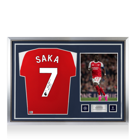 Bukayo Saka Official UEFA Champions League Back Signed and Hero Framed Arsenal 2026-27 Home Shirt