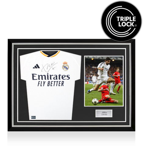 Luis Figo Front Signed Real Madrid 2023-24 Home Shirt In Hero Frame: Option 1