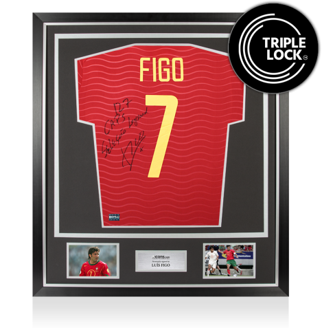 Luis Figo Back Signed Portugal 2026 Home Shirt: 127 Caps, Sele&ccedil;&atilde;o Legend Inscription In Classic Frame