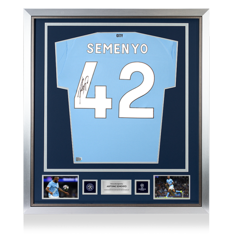 Antoine Semenyo Official UEFA Champions League Back Signed and Framed Manchester City 2025-26 Home Shirt