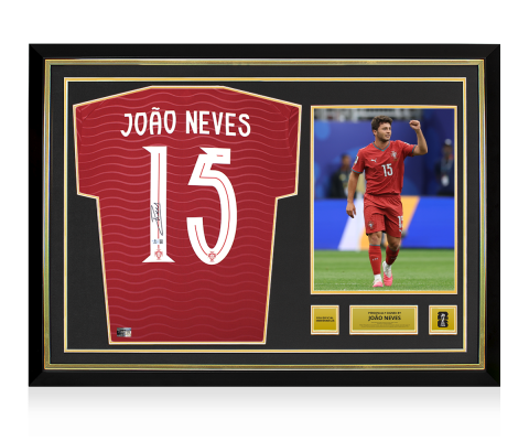 Joao Neves Official FIFA World Cup 2026™ Back Signed and Hero Framed Portugal 2026 Home Shirt