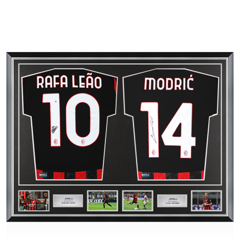Rafael Leao & Luka Modric Signed AC Milan Shirts In Classic Dual Frame