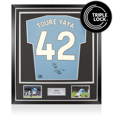 Yaya Toure Back Signed Manchester City 2025-26 Home Shirt: Blue Moon Inscription In Classic Frame