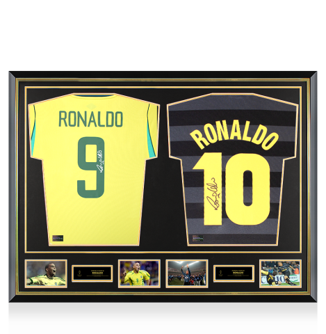 Ronaldo Official Ballon d'Or™ Signed and Dual Framed Brazil and Internazionale Shirts: 1997 Ballon d'Or Winner