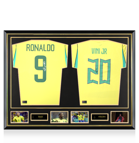 Ronaldo & Vinicius Jr Official Ballon d'Or™ Signed and Dual Framed Brazil Shirts