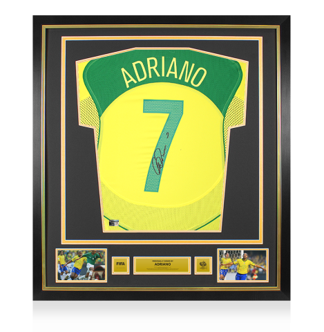 Adriano Official FIFA World Cup™ 2006 Back Signed and Framed Brazil 2004 Reissue Home Shirt