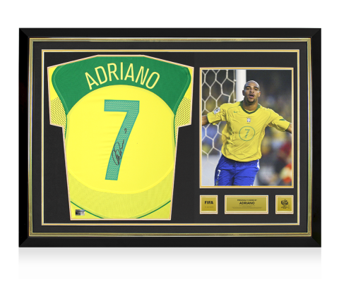 Adriano Official FIFA World Cup™ 2006 Back Signed and Hero Framed Brazil 2004 Reissue Home Shirt