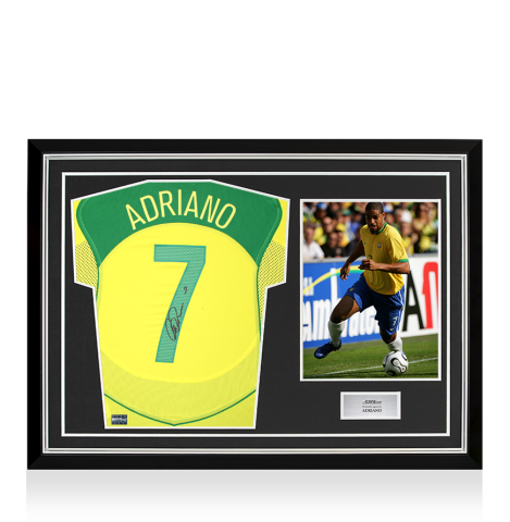 Adriano Back Signed Brazil 2004 Reissue Home Shirt In Hero Frame: Option 1
