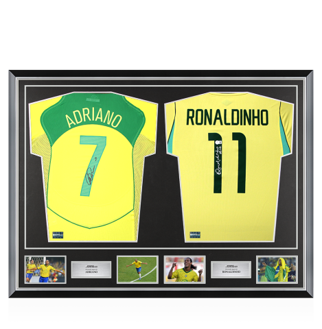 Adriano & Ronaldinho Signed Brazil Shirts In Classic Dual Frame