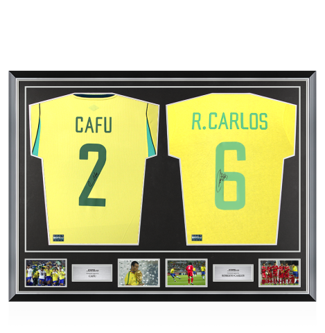 Cafu & Roberto Carlos Signed Brazil Shirts In Classic Dual Frame