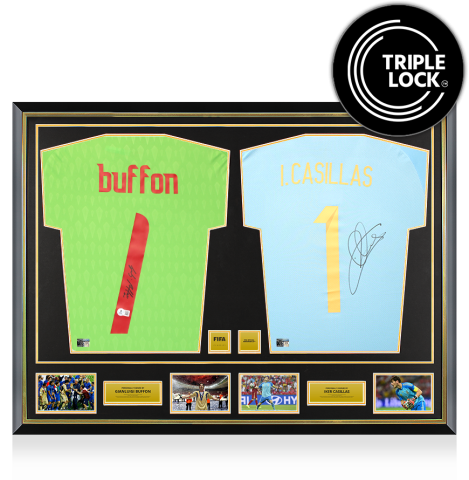 Gianluigi Buffon & Iker Casillas Official FIFA World Cup™ Signed and Dual Framed Italy and Spain Goalkeeper Shirts