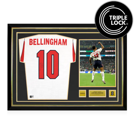 Jude Bellingham Official 2026 FIFA World Cup&trade; Back Signed and Hero Framed England 2026 Home Shirt