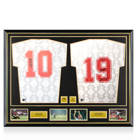 Gary Lineker & Paul Gascoigne Official 1990 FIFA World Cup™ Signed and Dual Framed England Home Shirts
