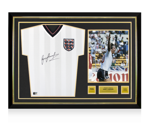 Gary Lineker Official FIFA World Cup™ 1986 Front Signed and Hero Framed England 1986 Home Shirt
