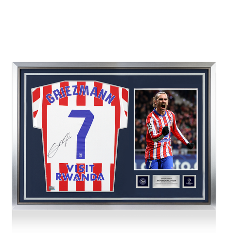 Antoine Griezmann Official UEFA Champions League Back Signed and Hero Framed Atletico Madrid 2025-26 Home Shirt
