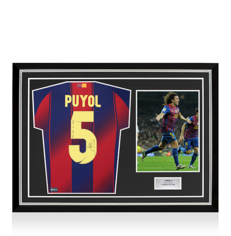 Carles Puyol Back Signed FC Barcelona 2025-26 Home Shirt: Mes Que un Club Inscription In Hero Frame: Option 1