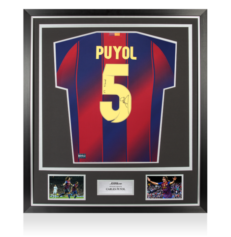 Carles Puyol Back Signed FC Barcelona 2025-26 Home Shirt: El Tiburon Inscription In Classic Frame