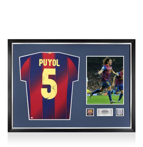 Carles Puyol Official FC Barcelona Back Signed and Framed 2025-26 Home Shirt: El Tiburon Inscription