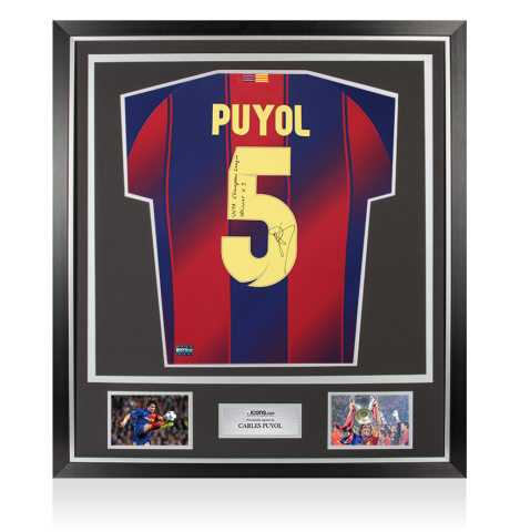 Carles Puyol Back Signed FC Barcelona 2025-26 Home Shirt: UEFA Champions League Winner x3 Inscription In Classic Frame