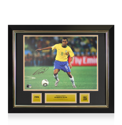 Gilberto Silva Signed Brazil Photo Official FIFA World Cup™ 2010 In Black Wooden Frame: FIFA World Cup