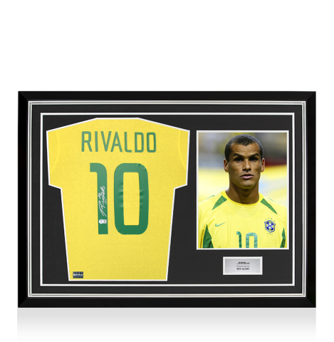 Rivaldo Back Signed Brazil 1970 Retro Home Shirt In Hero Frame: Option 1