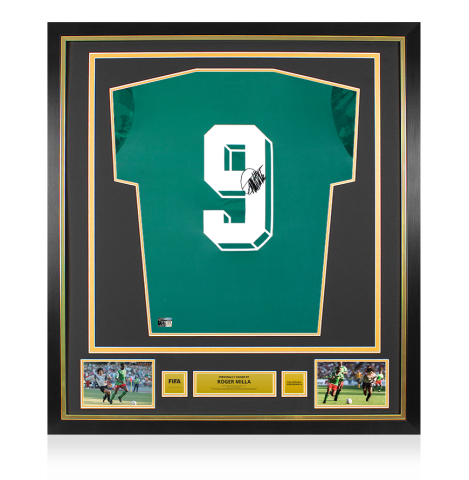 PRE-ORDER Roger Milla Official FIFA World Cup™ Back Signed and Framed Cameroon Home Shirt