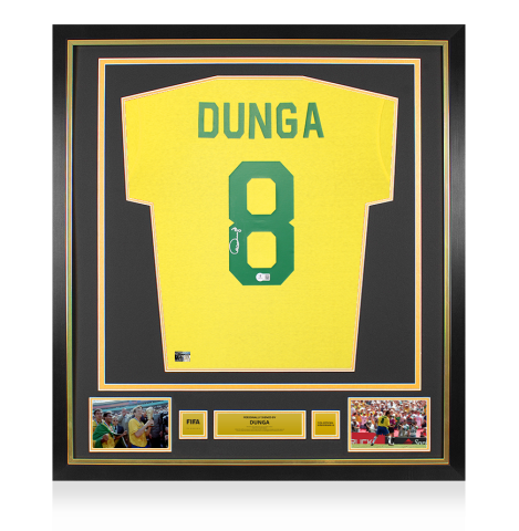 Dunga Official FIFA World Cup™ Back Signed and Framed Brazil Retro Shirt