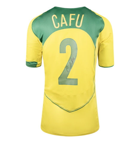 Cafu Back Signed Brazil 2004 Reissue Home Shirt In Deluxe Packaging