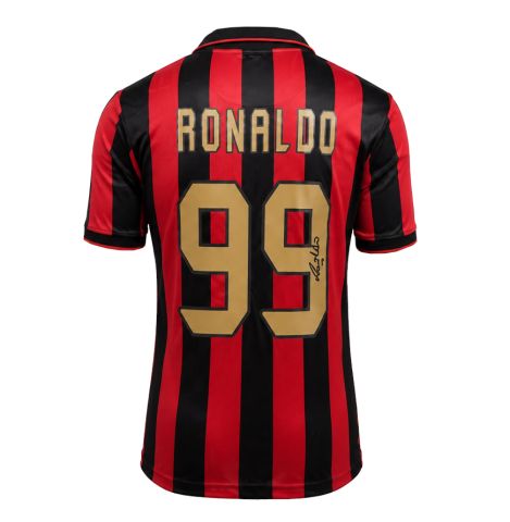 Ronaldo Back Signed AC Milan 1996 Retro Home Shirt In Deluxe Packaging