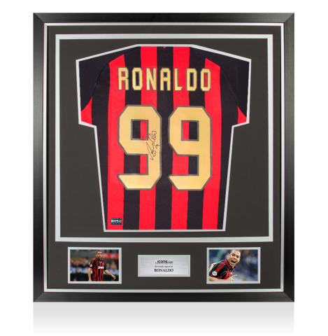 Ronaldo Back Signed AC Milan 1996 Retro Home Shirt In Classic Frame
