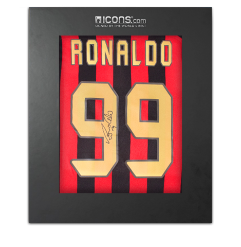 Ronaldo Back Signed AC Milan 1996 Retro Home Shirt In Deluxe Packaging