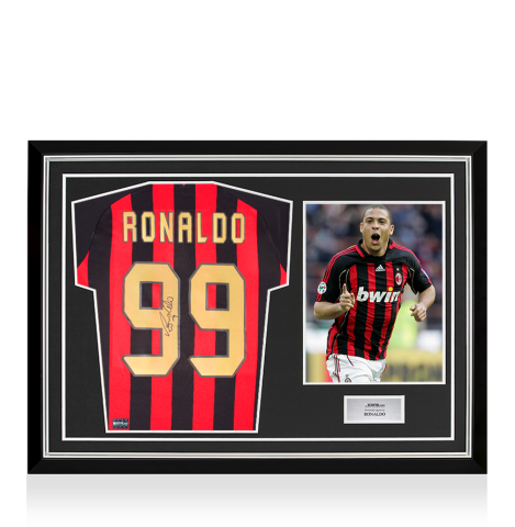 Ronaldo Back Signed AC Milan 1996 Retro Home Shirt In Hero Frame: Option 1