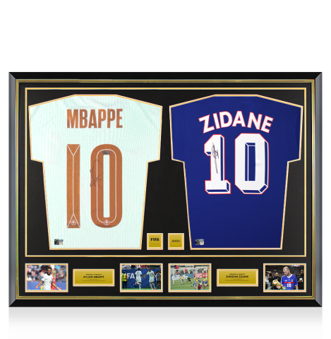 Kylian Mbappe & Zinedine Zidane Official FIFA World Cup™ Signed and Dual Framed France Shirts
