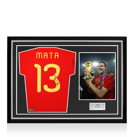 Juan Mata Back Signed Spain 2010 Home Shirt In Hero Frame: Option 1