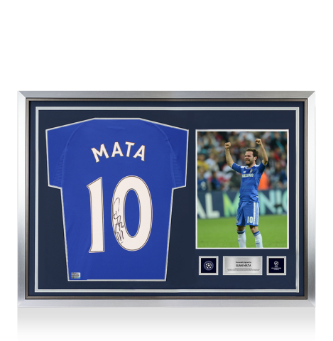 Juan Mata Official UEFA Champions League Back Signed and Hero Framed Chelsea 2000 Home Shirt