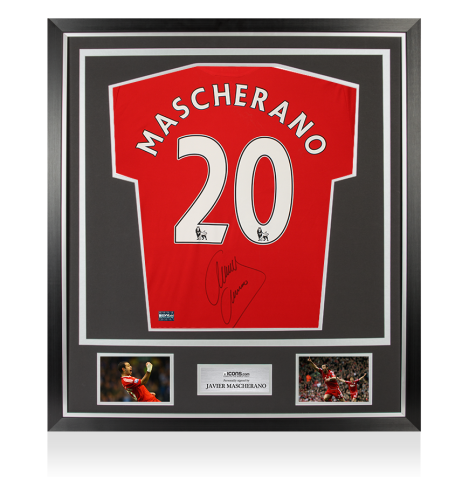 Javier Mascherano Back Signed Liverpool 2008-10 Home Shirt In Classic Frame
