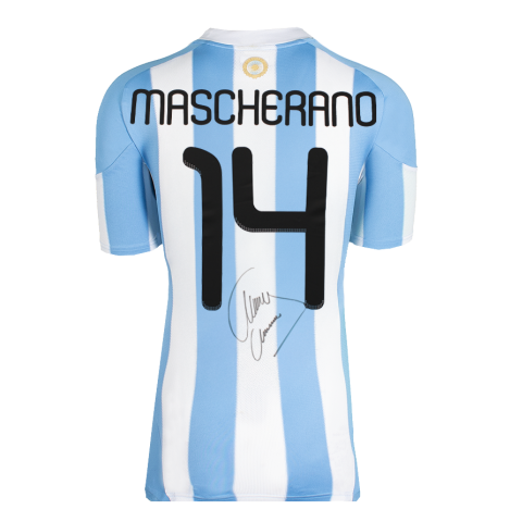 Javier Mascherano Official FIFA World Cup™ Back Signed Argentina 2010-11 Home Shirt In Deluxe Packaging